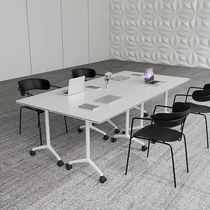 Conference Table,Folding Conference Room Tables Portable Rolling Conference Training Table with Silent Wheels,Mobile Meetings Flip Top Tables for Offices Classrooms Meeting Room (4Pack 55.1in)