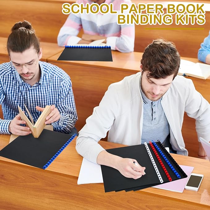 160 Pack Binding Covers and Combs kit 8.5x11 Inches Include 60 Pcs 12 mil Leather Texture Binding Cover 60 Pcs 8 mil Clear PET Presentation Covers 40 Pcs Binding Combs Letter Size(Multi Color)