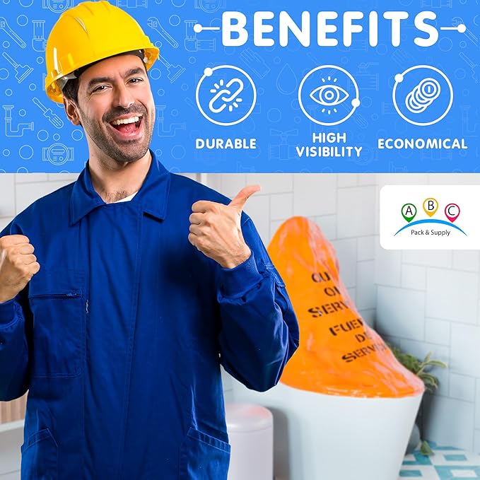 ABC Orange Out of Service Tags, 36 Inches. Pack of 10 Polypropylene Restroom Out of Order Signs with English and Spanish Print. Multipurpose Highly Visible Out of Service Sign with Elastic Band