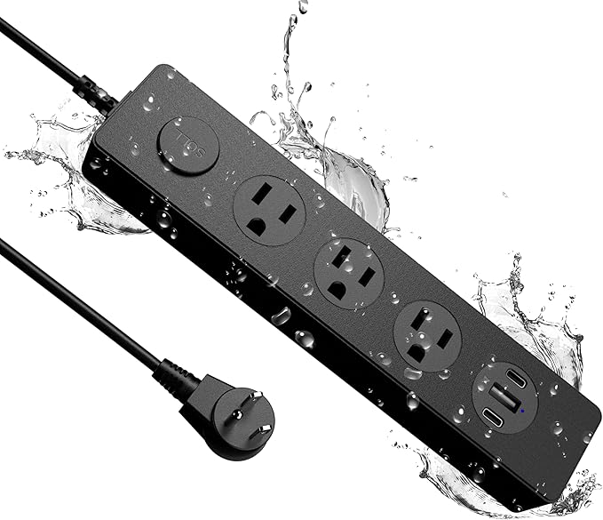 SOLL IPX9 Outdoor Power Strip Weatherproof, Surge Protector Power Strip with 3 Outlet and 3 USB Charging Ports(2 USB C), 5.18FT Extension Cord for Patio, Garden, Bathroom, Kitchen, Garage, Office