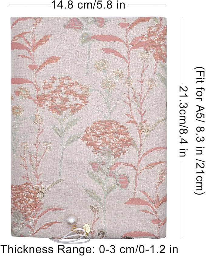 BLBMH A5 Book Covers for Paperbacks Book Cover Fit for 5.5x8.3 inch Adjustable Book Sleeve Cover for A5 Diary Books Fabric Softcover Protector for Notebook - Dandelions Pink