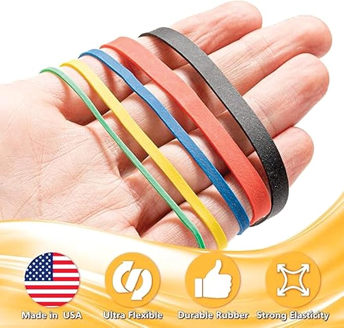 Assorted Color & Size Rubber Bands - Size #54 - Rubber Band Depot - Everyday Bands, Business Rubber Bands - 1/4 Pound Bag