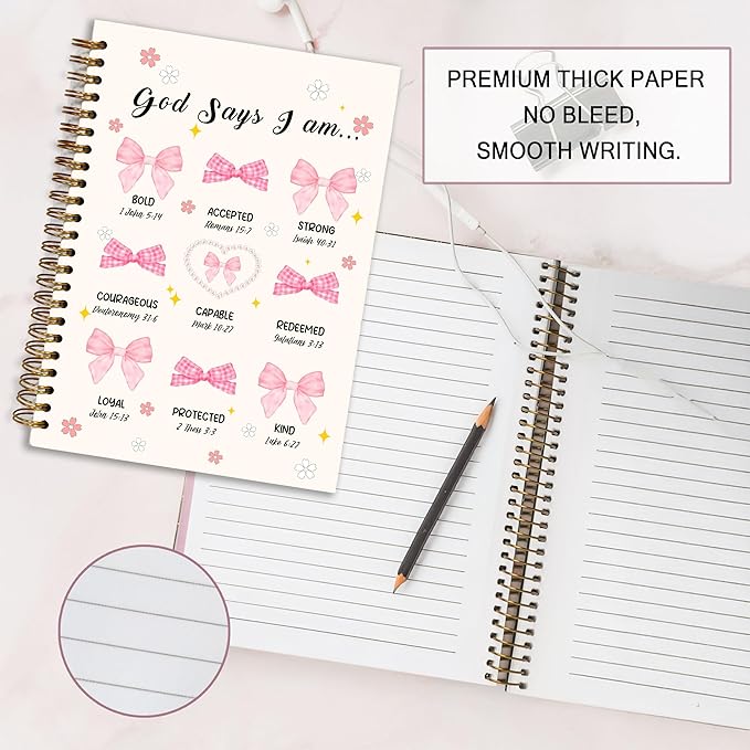 Bible Notebook, A5 Spiral Christian Journal with Floral Pink Butterfly Notebook, Bible Verse-God Says You Are, Inspirational Notebooks for Women, Bible Study, Gift for Birthday Christmas