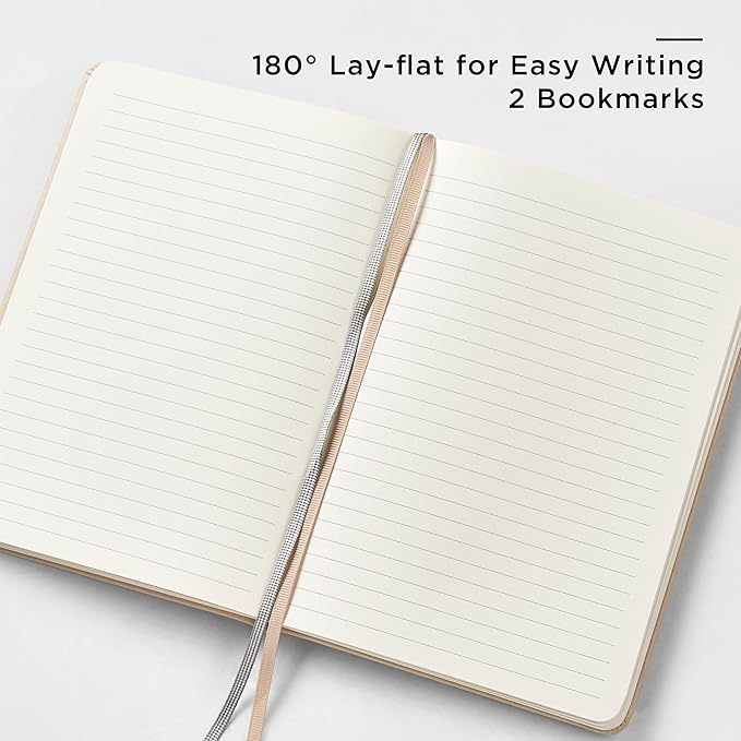 A5 Lined Leather Journal and Pen Set, Hardcover Notebook with Pen, 160 Pages 100gsm Thick Ruled Paper for for Women Men Work Business School or Home Writing, 5.7'' x 8'' (Light Apricot)