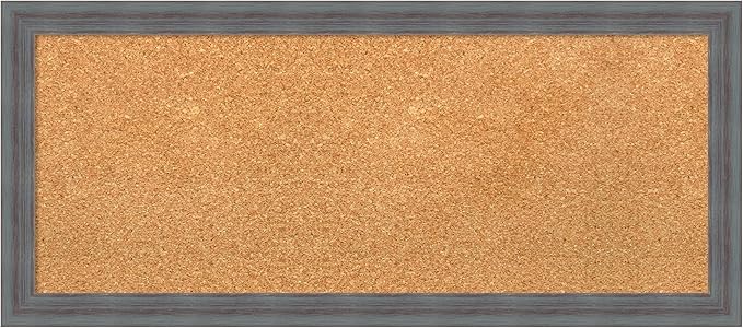 Amanti Art Natural Cork Board for Wall, 14x32 Vision Board with Blue Wood Frame, Medium Corkboard Office Decor for Home Organization, Rustic Farmhouse Corkboard Pinboard to display items for home
