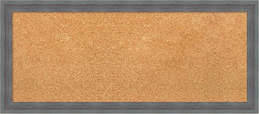 Amanti Art Natural Cork Board for Wall, 14x32 Vision Board with Blue Wood Frame, Medium Corkboard Office Decor for Home Organization, Rustic Farmhouse Corkboard Pinboard to display items for home