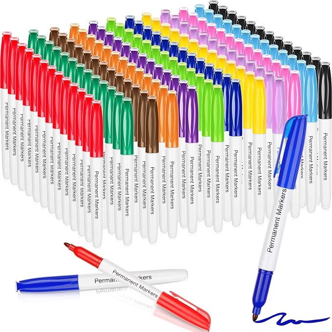 Thenshop 156 Pcs Permanent Markers Bulk 12 Assorted Colors Fine Point Permanent Marker Waterproof Fast Dry Work on Paper Glass Metal Plastic Wood Stone for Back to School Office Supplies(Multicolor)