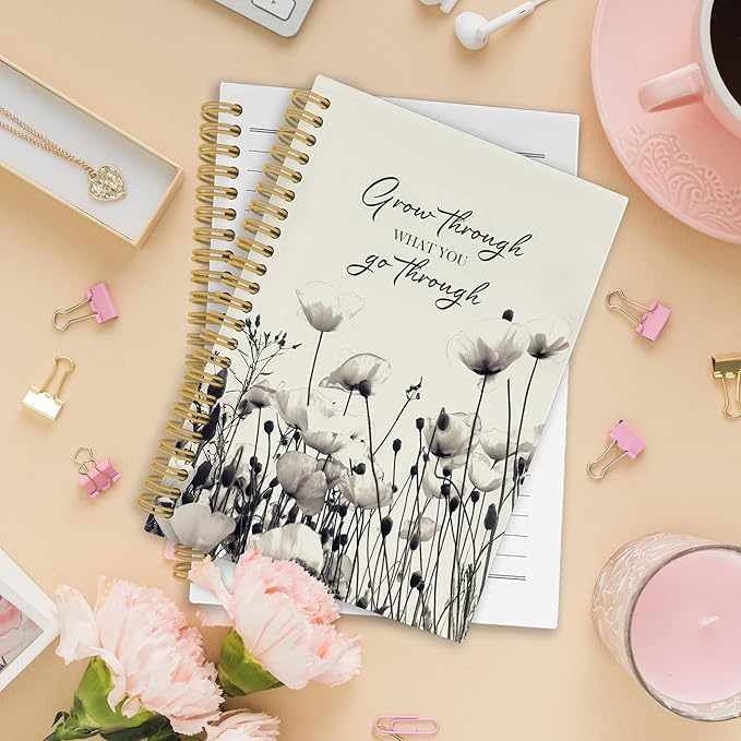 Inspirational Floral Spiral Notebook, Motivational Floral Journaling Notebooks for Note Taking, Rustic Wildflower Hardcover Journals for Women 160 Pages 5.5x8.3 Inch, Mental Health Gifts for Women