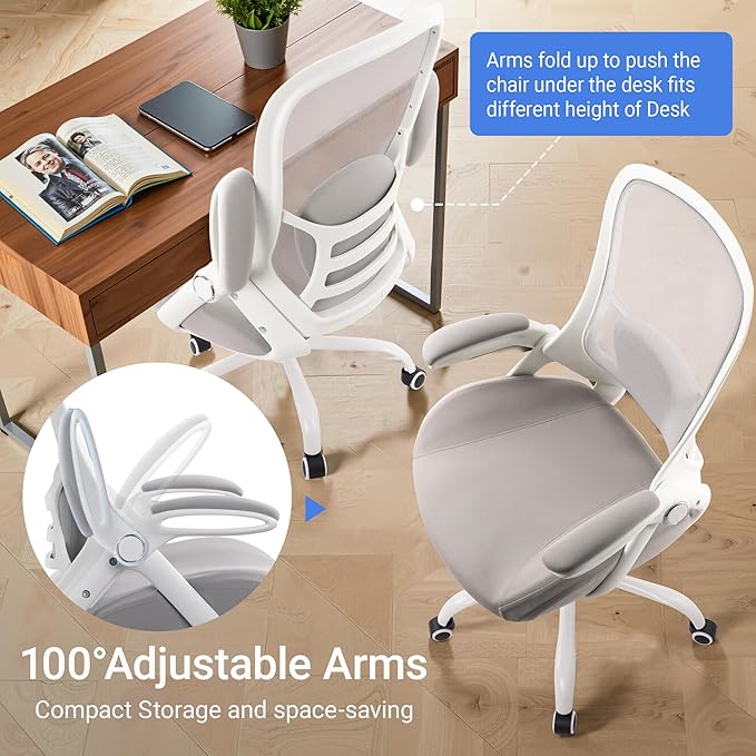 HYLONE 400lbs Heavy Duty Office Chair, 5" Thickened Seat Ergonomic Desk Chair with Adjustable Armrests, Home Office Computer Chairs for Long Hours Mesh Executive Chair(Grey)