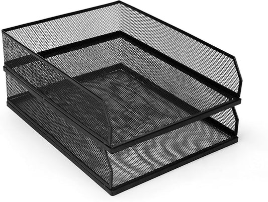 Stackable Paper Tray Organizer, Metal Mesh Wire Letter Tray, Letter Trays Organizers, Front-Load Paper Holder Storage for Office, School, Home,2 Pcs