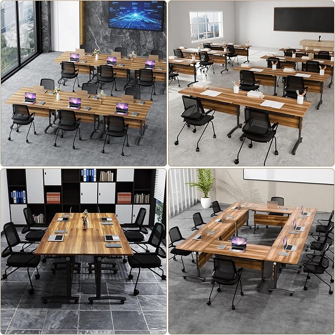 Conference Room Table with Flip-Top Design for Dynamic Meetings, Business Table Computer Desk with Heavy-Duty Frame,Foldable Seminar Meeting Tables for Home Office (4, C, 55.1IN)