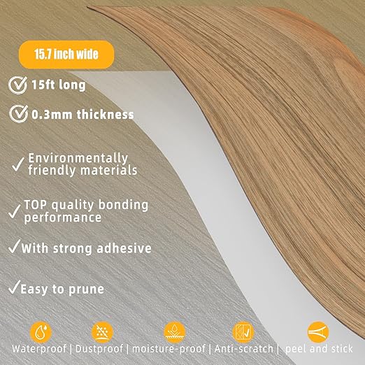 GSCIT Club Natural Walnut Wallpaper, 15.7 inch X 15ft Self Adhesive Wood Grain Repair Tape Patch for Tables, Chairs, Baseboards, Doors, Windows, Floors, Handicraft DIY.