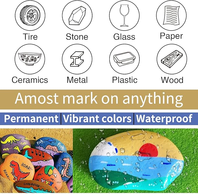 Blue Paint Pens Permanent Paint Markers - 24 Pack Oil Based Marking Pens, Medium Point, Quick Drying and Waterproof for Rock Painting Car Tyre Metal, Plastic, Canvas, Wood, Glass