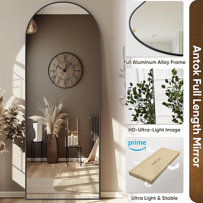 Antok Full Length Mirror, 58"x19" Arched Floor Mirror, Mirror Full Length with Stand, Wall Mounted Mirrors for Living Room Bedroom,Black