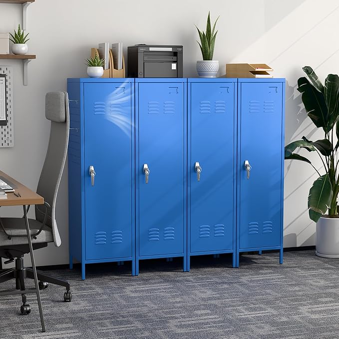 Aobabo Metal 54" H Metal Storage Locker for Employees, Lockable 1 Door with Towel Rack and 2 Side Pegboards with Hooks for School Office Gym Home, Assembly Required (Blue)