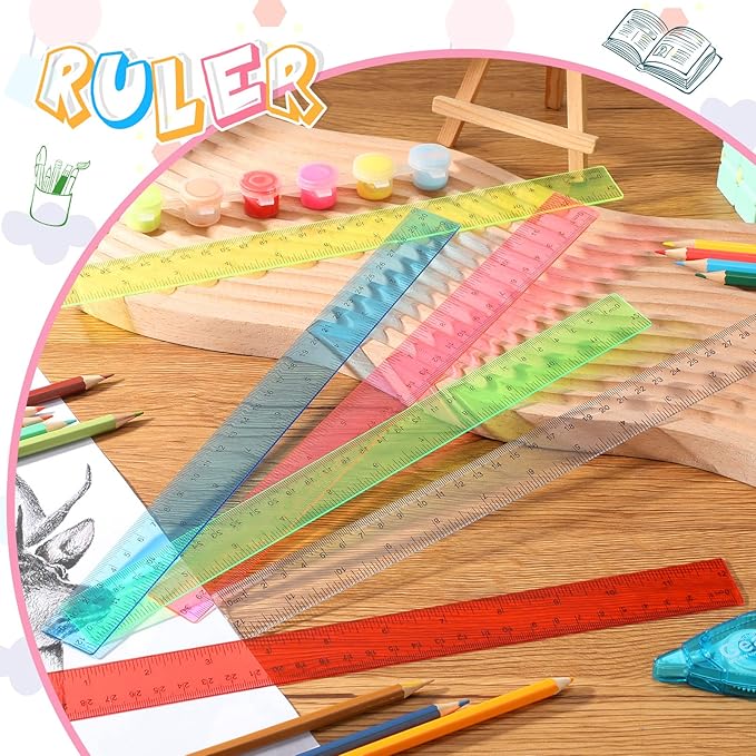 36 Pack Color Transparent Ruler Bulk 12 Inch Clear Plastic Rulers Kids Ruler with Centimeters and Inches Straight Measuring Drafting Tools for Classroom School Students Families Education