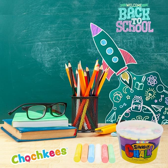 36 Jumbo Sidewalk Chalk, Jumbo chalk great for outdoor art, Sidewalk Chalk for Kids, 6 Assorted Neon Colored Chalk, Perfect For Party Favors, 4" Inches (36 Jumbo Chalk Sticks)