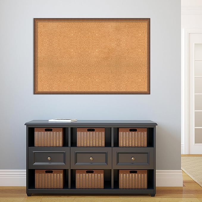 Amanti Art Natural Cork Board for Wall, 30x46 Vision Board with Bronze Frame, Oversize Corkboard Office Decor for Home Organization, Modern Corkboard Pinboard to Display Items for Home Organization