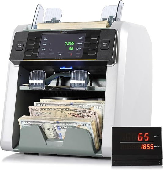 KOLIBRI Signature Bank-Grade Money Counter Machine Mixed Denomination | 2-Pocket Cash Counter Machine, Currency Discriminator | 3-Year Manufacturer's Warranty | 2 CIS UV/MG IR/MT SN/DV IRT