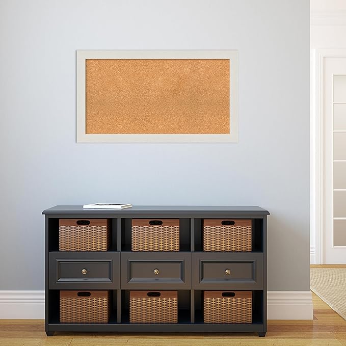 Amanti Art Natural Cork Board for Wall, 21x37 Vision Board with White Frame, Large Corkboard Office Decor for Home Organization, Country Rustic Corkboard Pinboard to Display Items for Home