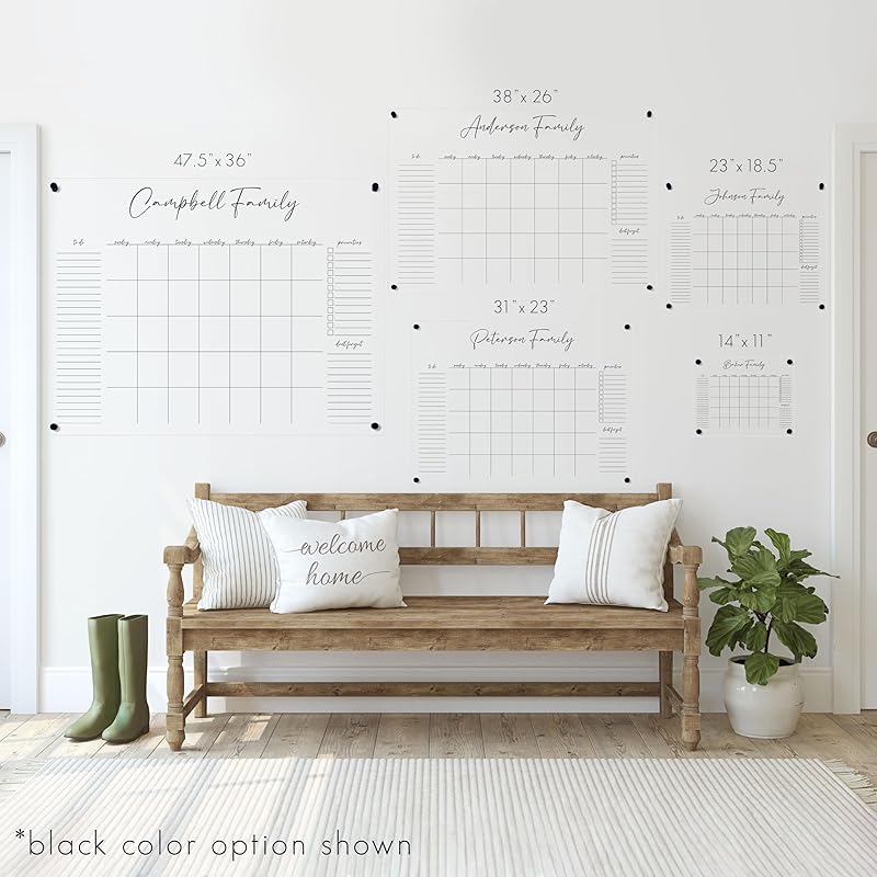 Personalized Clear Acrylic Calendar for Wall, Calendar Whiteboard for Wall, Dry Erase Wall Calendar, Wall Calendar Organizer System for Home (Cursive, Black, 31"W x 23"H)