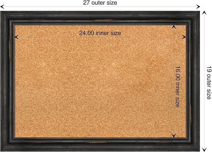 Amanti Art Natural Cork Board for Wall, 19x27 Vision Board with Black Wood Frame, Medium Corkboard Office Decor for Home Organization, Rustic Farmhouse Corkboard Pinboard to display items for home
