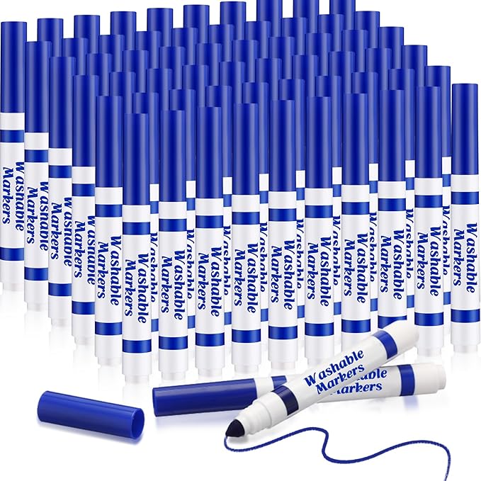 Janlaugh 60 Pcs Blue Washable Markers Bulk Coloring Broad Line Markers for Kids Conical Tip Blue drawing pens for Classroom Back to School travel Art baby shower gender reveal Supplies, Ages 6+