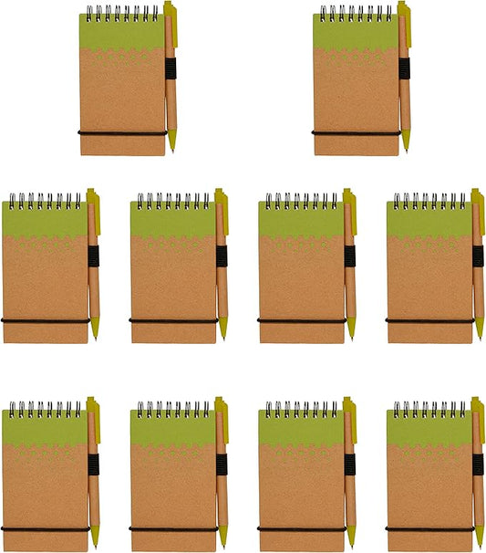 DISCOUNT PROMOS 10 Recyclable Spiral Small Notebooks Pack - 60 Lined Pages - Lime Green