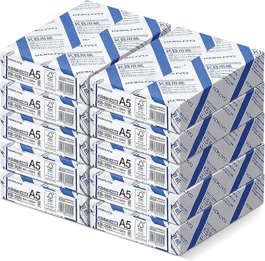 Kokuyo A5 KB Paper, Paper Thickness 0.09 mm, 64gsm, 80 Bright (ISO), 500 Sheets, FSC Certified, Pack of 10 (KB-30N)