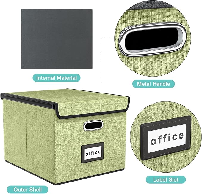 Huolewa Decorative File Organizer Storage Box with Lid, Linen Hanging Filing & Storage Box with Plastic Slide for Office/Decor/Home, Universal Hanging Filing Organization Box for Letter/Legal Folder