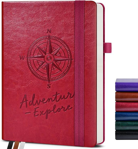 Lined Journal Notebook for Men Women, 160 Pages Ruled Paper, Inner Pocket, A5 Hardcover Vintage Leather Notebooks for Work, School, Travel Journaling,Daily Diary,Notepad 5.8" x 8.5" (Burgundy)