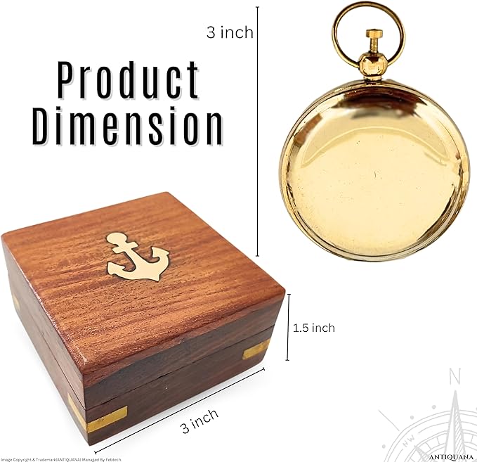 Antique Brass & Copper Sundial Compass, Sundial Clock in Box Gift Sun Clock Ship Replica Watch, Nautical Gifts for Men, Unique Nautical Decor, Naval Maritime Sundial (#3 Golden Push Button)