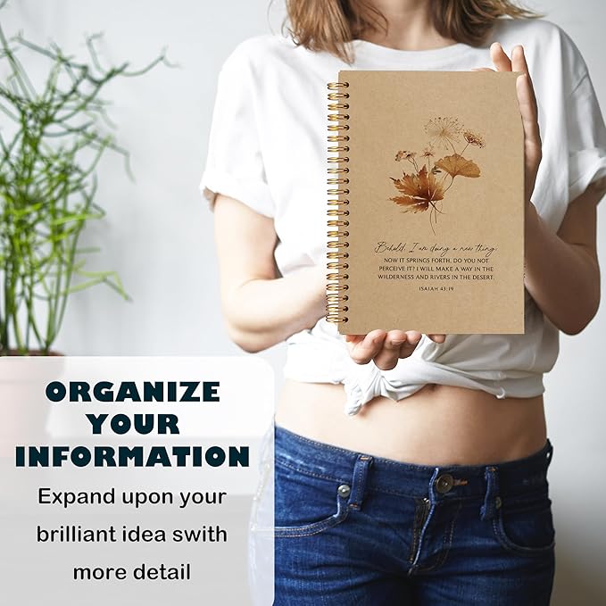 Behold I am Doing a New Thing Floral Christian Notebook Journal, Christian Gifts for Women, Bible Notebooks for Note Taking, Bible Journaling Notebook, Hardcover Spiral Notebook 5.5x8.3 kraft paper