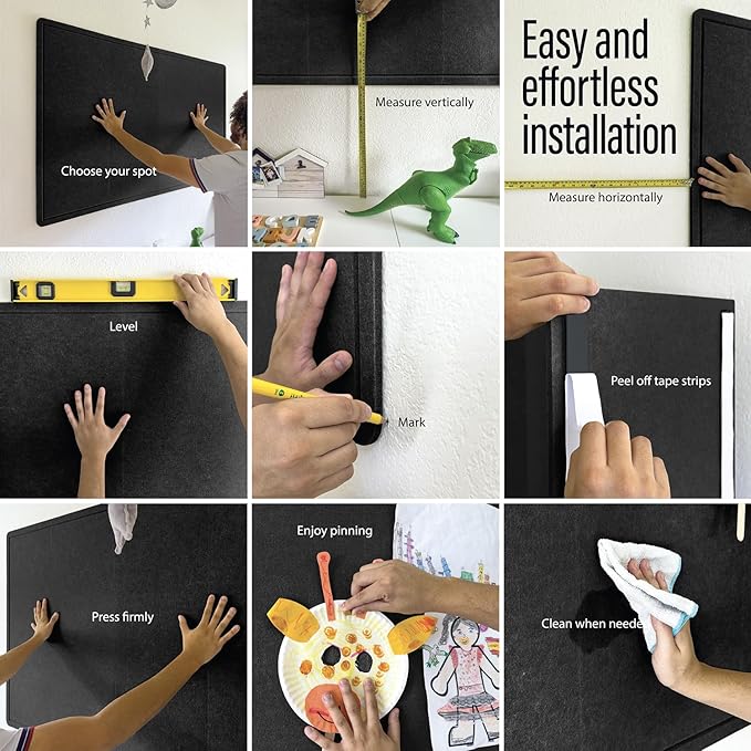 Large Bulletin Board 60 x 36 Inches - Foldable Felt Bulletin Board for Wall, Cork Board Alternative with 100 Color Pins & 12 Note Pads, Vision Board - Black