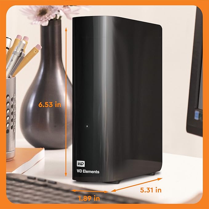 Western Digital 8TB Elements Desktop External Hard Drive, USB 3.0 external hard drive for plug-and-play storage - Western DigitalBWLG0080HBK-NESN, Black