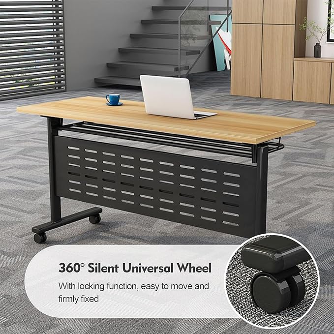 Foldable Conference Table, Folding Conference Room Table with Wheels, Flip Top Mobile Training Table, Rolling Seminar Meeting Tables for Office Training Room Classroom (4pack 63in)