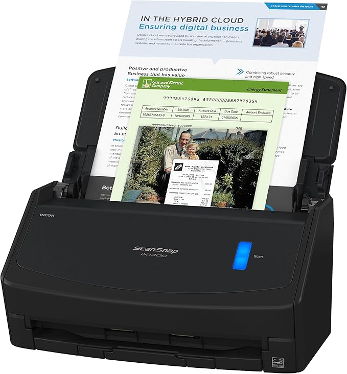 ScanSnap iX1400 High-Speed Simple One-Touch Button Color Document, Photo & Receipt Scanner with Auto Document Feeder for Mac or PC, Black