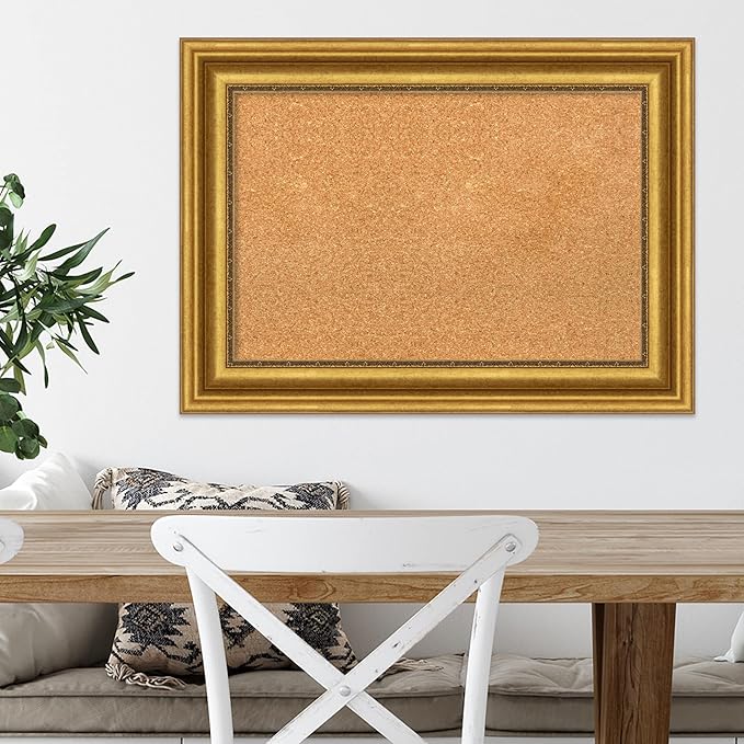 Amanti Art Natural Cork Board for Wall, 22x30 Vision Board with Gold Frame, Medium Corkboard Office Decor for Home Organization, Traditional Corkboard Pinboard to display items for home organization