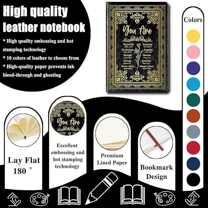 Black A5 Lined Leather Journal Notebook,Inspirational Christian Gifts Hardcover Executive Notebooks for Men Women,200 Pages 100 Gsm Thick Ruled Paper Daily Diary for School,Family ,Friends,Work (You Beautiful Black)