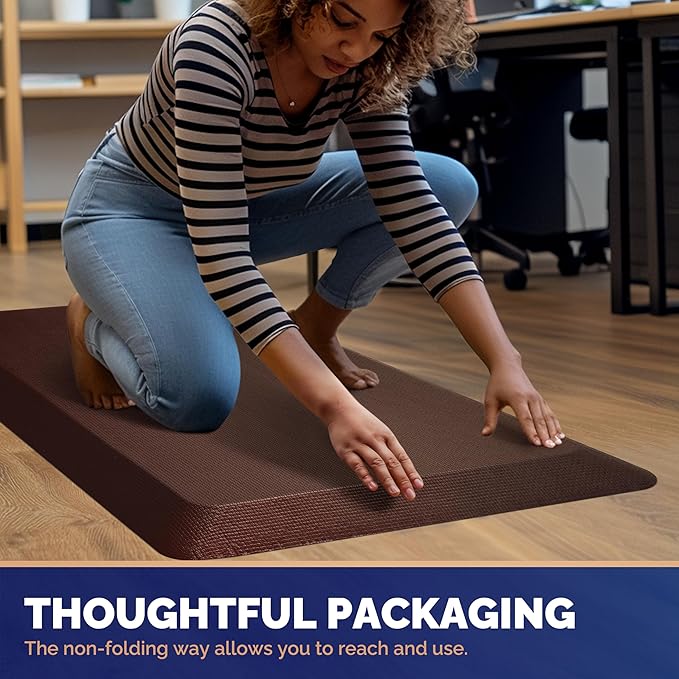 FEATOL Anti Fatigue Mat Floor Mat, Extra Thick Standing Office Desk Mat Memory Foam Cushioned Anti Fatigue Ergonomic Kitchen Mats Comfort Standing Pad NOT PVC 9/10 Inch Thick (20" x 39, Brown)
