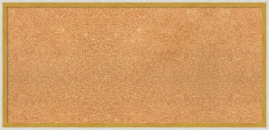 Amanti Art Natural Cork Board for Wall, 15x31 Vision Board with White Frame, Medium Corkboard Office Decor for Home Organization, Modern Corkboard Pinboard to Display Items for Home Organization in