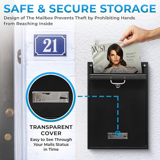 Wall Mounted Locking Vertical Dropbox Mailbox - Safe and Secure (Large) | Made with Galvanized Steel (Light Gray)