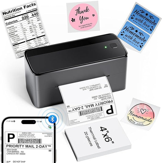 Phomemo 4x6 Shipping Label Printer - 241BT Bluetooth Thermal Label Printer Compatible with iOS&Android, Windows, Mac, Chrome OS, Wireless Thermal Printers for Small Business, Barcode, Packages - Black