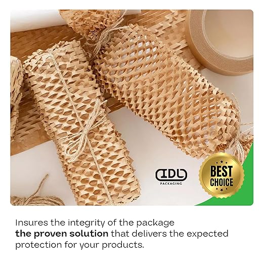 IDL Packaging 15.25" x 300' Refill Roll (Pack of 1) for MP-300N HexcelWrap Honeycomb Packing Paper Station, Brown - Natural Kraft Paper with Interlocking Slit Design for Shipping and Moving