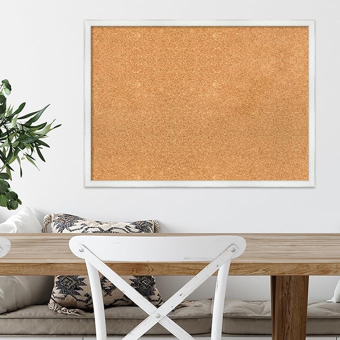 Amanti Art Natural Cork Board for Wall, 21x29 Vision Board with White Frame, Medium Corkboard Office Decor for Home Organization, Country Rustic Corkboard Pinboard to Display Items for Home