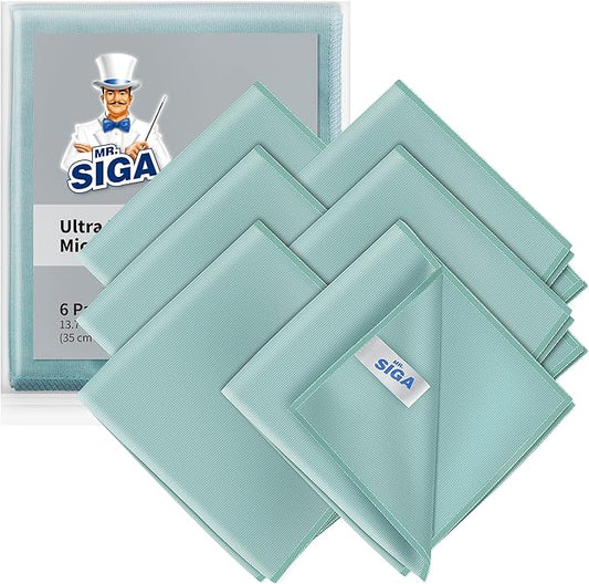 MR.SIGA Ultra Fine Microfiber Cloths for Glass, Pack of 6, 35 x 40 cm 13.7" x 15.7"