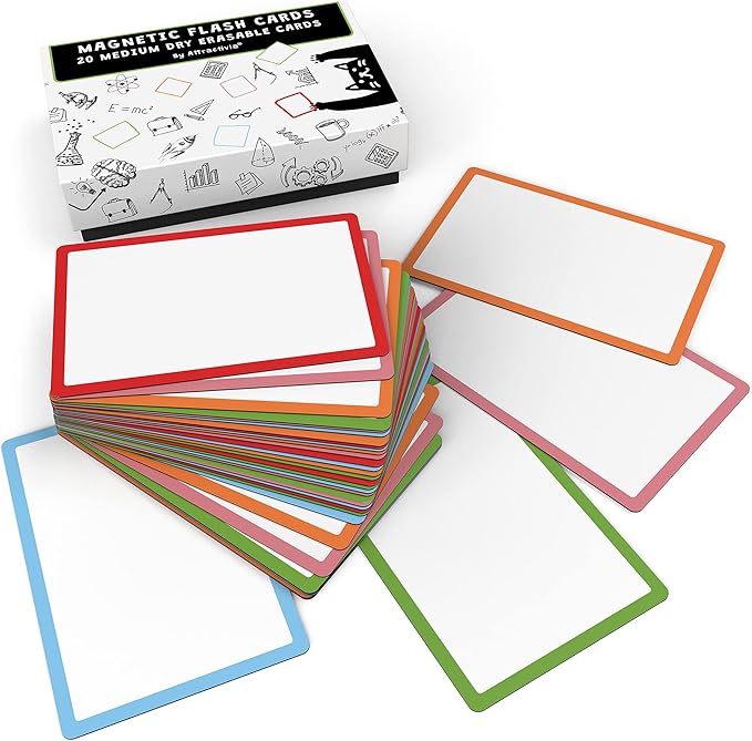 Dry Erase Magnetic Labels 3.7 x 2.8 in, Color Borders, Medium Dry Erase Magnets, 20-Pack, White Erasable Write-On All-Purpose Labels, for Office, Education, Home, Whiteboard