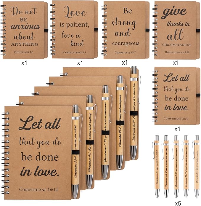 10 Pcs/5 Set of Christian Gifts Spiral Notebooks Bulk Journals with Christian Pens Prayer Journal Christian Journal for Women and Men, Perfect Home Gifts