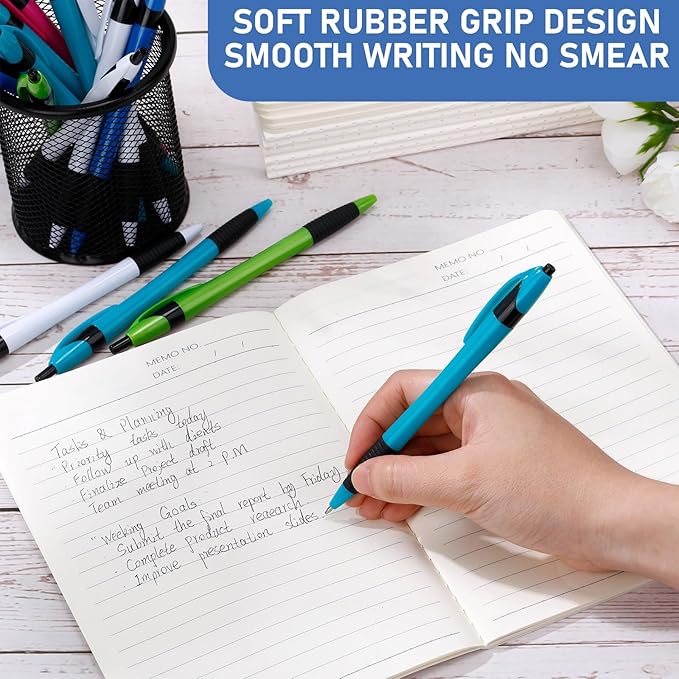 120 Pack Ballpoint Pens Bulk Retractable Ballpoint Pen 1.0mm Medium Point Black Ink Smooth Writing Soft Gripped No Smear for Teacher School Office Journaling Supplies, 6 Colors