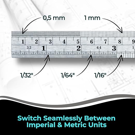 6 Inch Metal Ruler Bulk Set - 50-Pack of Compact 6 Inch / 15cm Stainless Steel Rulers - Precise Edge-Starting Imperial & Metric Measurements - Essential for Classrooms, Workshops, and Offices